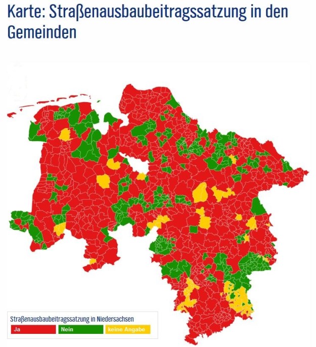 Karte Straßenausbaubeitragssatzung in den Gemeinden